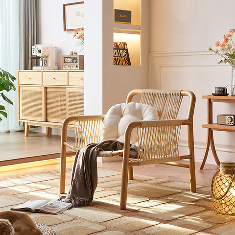 Zubkov Lounge Chair, Rattan & Solid Wood, Oak