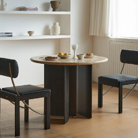 Boulanger Round Dining Table, Solid Wood & Travertine