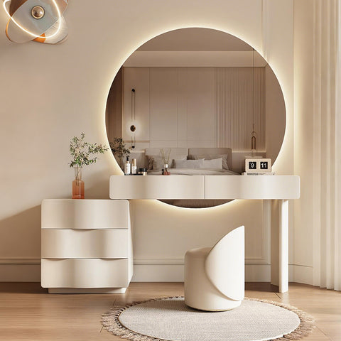 Turner Dressing Table With Large LED Mirror, Cream