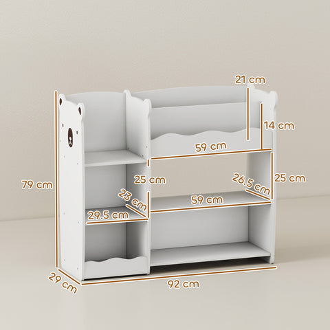 AIYAPLAY Kids Toy Storage Unit, Bear Design Kids Bookshelf and Toy Organiser, for Bedroom, Nursery, Playroom, White
