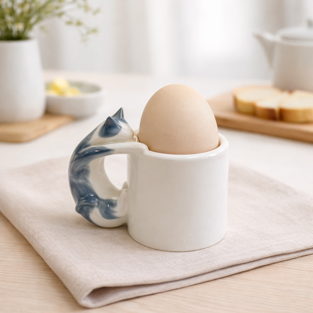 Cat Egg Cup (GREY) – A Playful Ceramic Breakfast Object | 4am Product Design