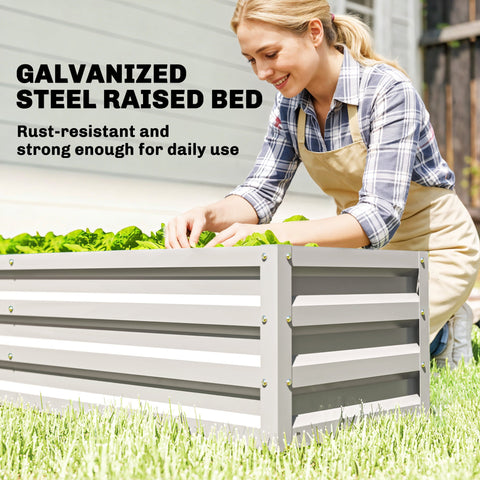 Outsunny Small Greenhouse with Raised Garden Bed, Galvanised Walk-in Greenhouse with Roll Up Windows, 141 x 141 x 190 cm, White