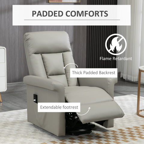 HOMCOM Power Lift Chair, PU Leather Recliner Sofa Chair for Elderly with Remote Control, Side Pocket, Grey