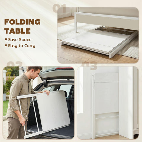 HOMCOM Compact Folding Desk for Small Spaces with Storage Shelf for Home Office, White