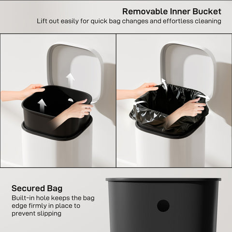 HOMCOM 30L Kitchen Bin, Compact Pedal Bin with Soft-Close and Stay-Open Lid, Removable Bucket for Kitchen, Home, Office, Cream