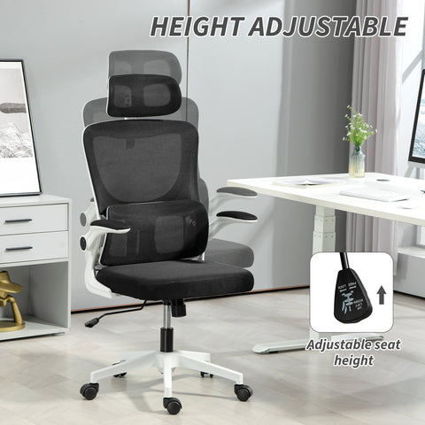 Vinsetto Ergonomic Office Chair, High Back Mesh Computer Desk Chair with Adjustable Headrest and Lumbar Support, Rotatable Armrests, Tilt Function for Home Office, Black