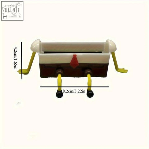 A plastic cartoon sponge drain rack featuring special features with white and brown spongebob design and yellow limbs