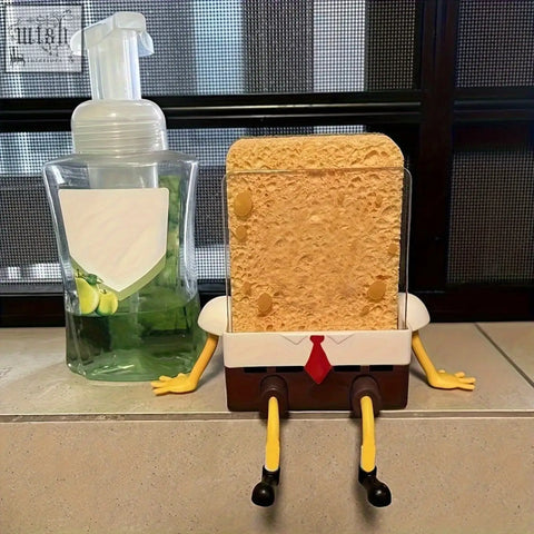 Yellow and brown plastic spongebob cartoon sponge drain rack with special features for bathroom and kitchen use