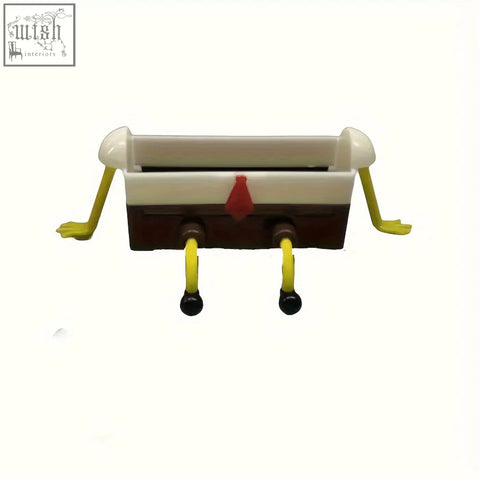 A white and brown plastic cartoon sponge drain rack toy with yellow limbs and special features for shower storage