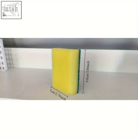 Yellow and green dual-sided plastic sponge drain rack with special features for bathroom kitchen and coffee bar use