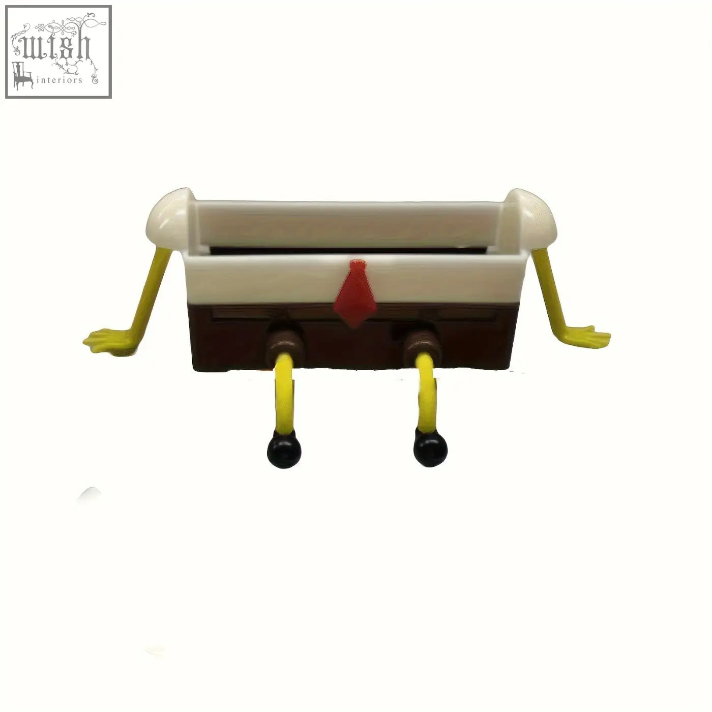 A plastic cartoon sponge drain rack shaped like spongebob with special features for bathroom and kitchen use