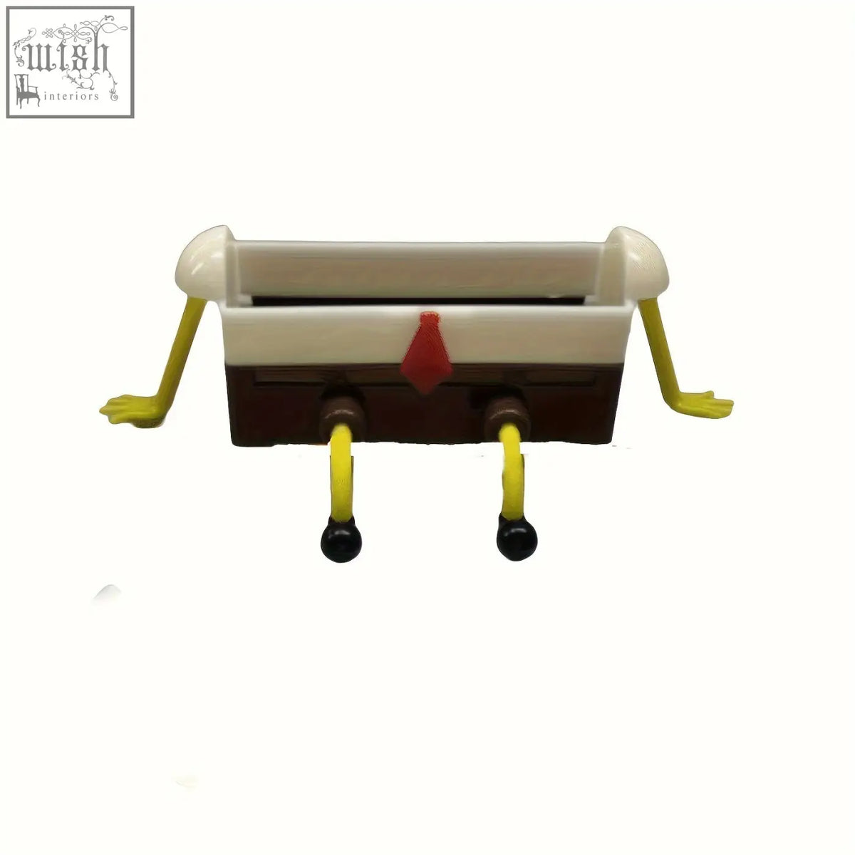 A plastic cartoon sponge drain rack shaped like spongebob with special features for bathroom and kitchen use