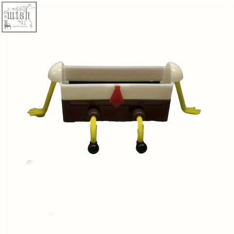 A plastic cartoon sponge drain rack shaped like spongebob with special features for bathroom and kitchen use