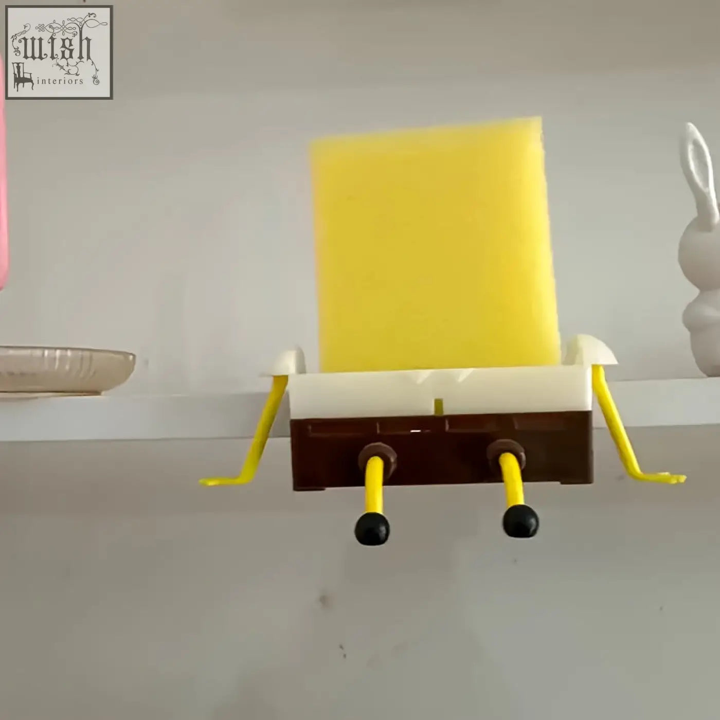Yellow cartoon sponge drain rack with special features plastic hanging shower storage organizer for bathroom use