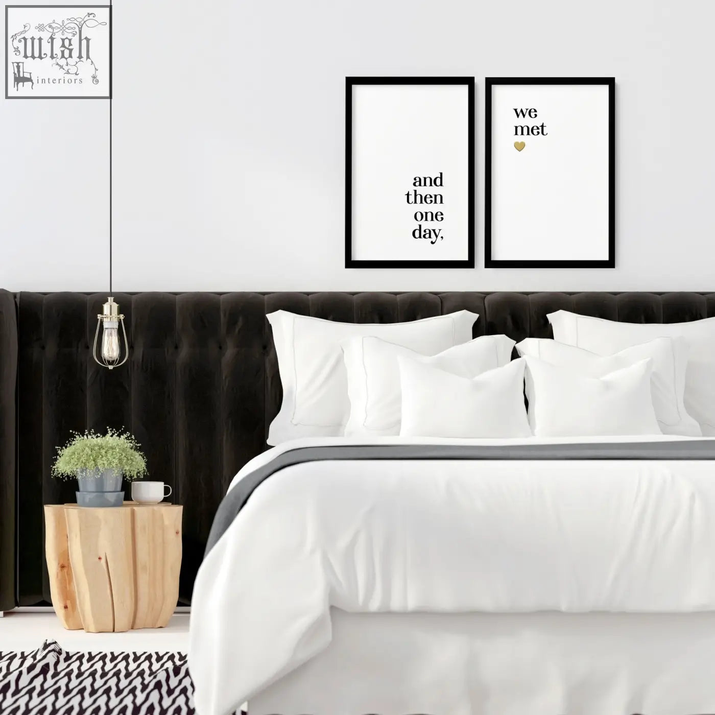 Black framed minimalist wall art with white background and black text and a gold heart perfect 1st year anniversary gift