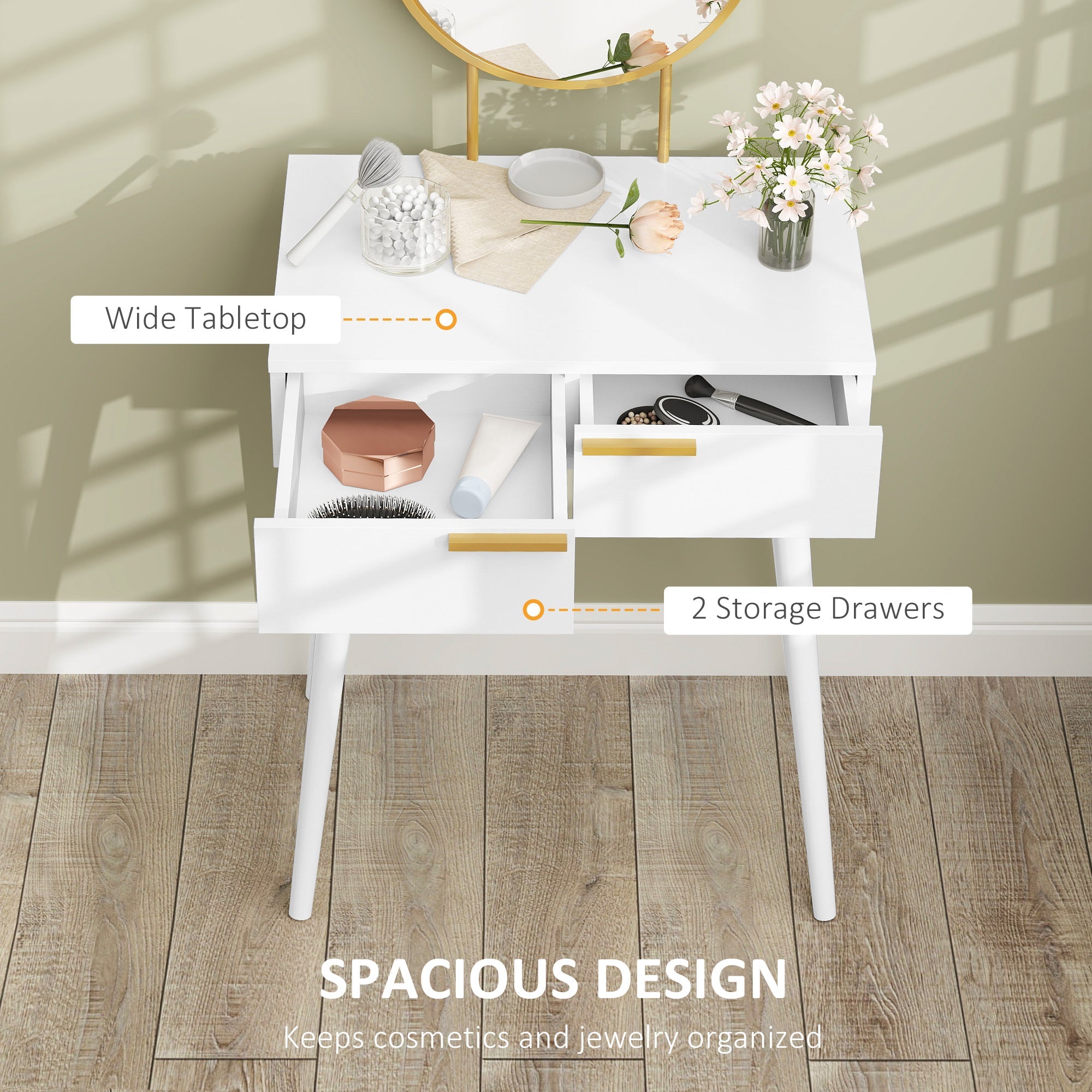HOMCOM Dressing Table with Round Mirror - White
