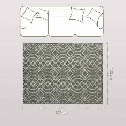 HOMCOM UV Resistant Indoor & Outdoor Area Rug, Easy-Cleaning Machine Washable Rug with Geometric Pattern for Patio, Garden, Kitchen, Bathroom or Living Room, 170 x 120 cm, Grey