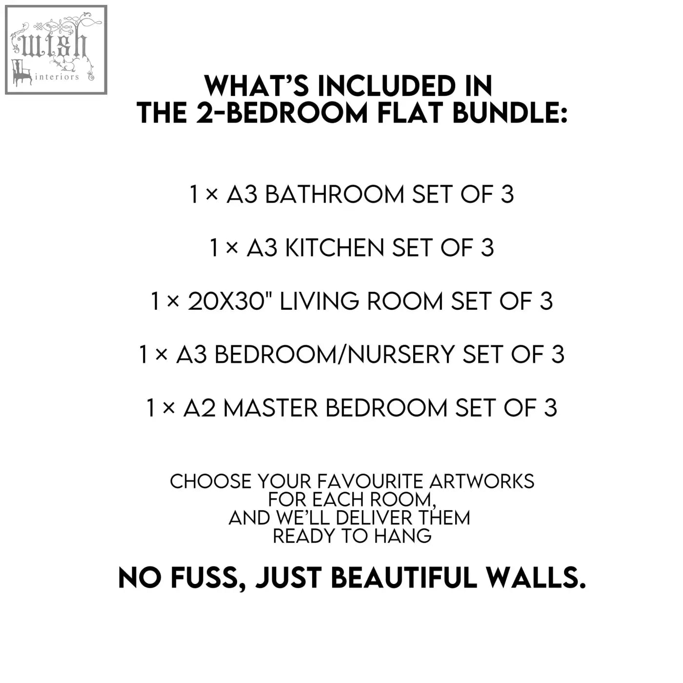 2-bedroom flat wall art bundle with customizable ready-to-hang a3 and a2 sets for every room in your home