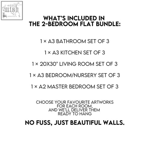 2-bedroom flat wall art bundle with customizable ready-to-hang a3 and a2 sets for every room in your home