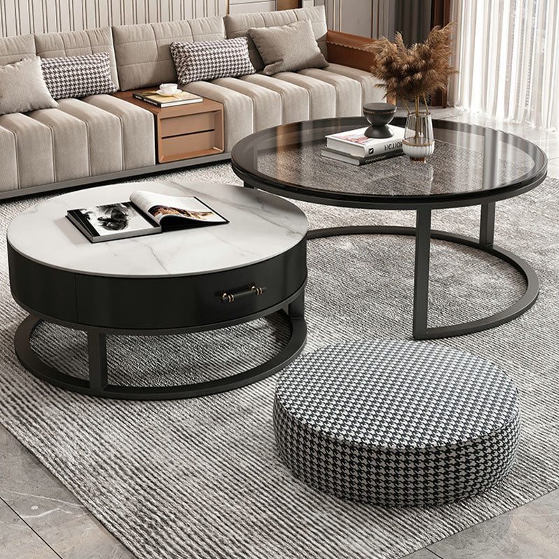 Kev Nesting Coffee Table With Ottoman, Glass