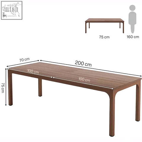Brown wooden extra long desk with modern design and sturdy legs perfect as a large walnut home office workstation