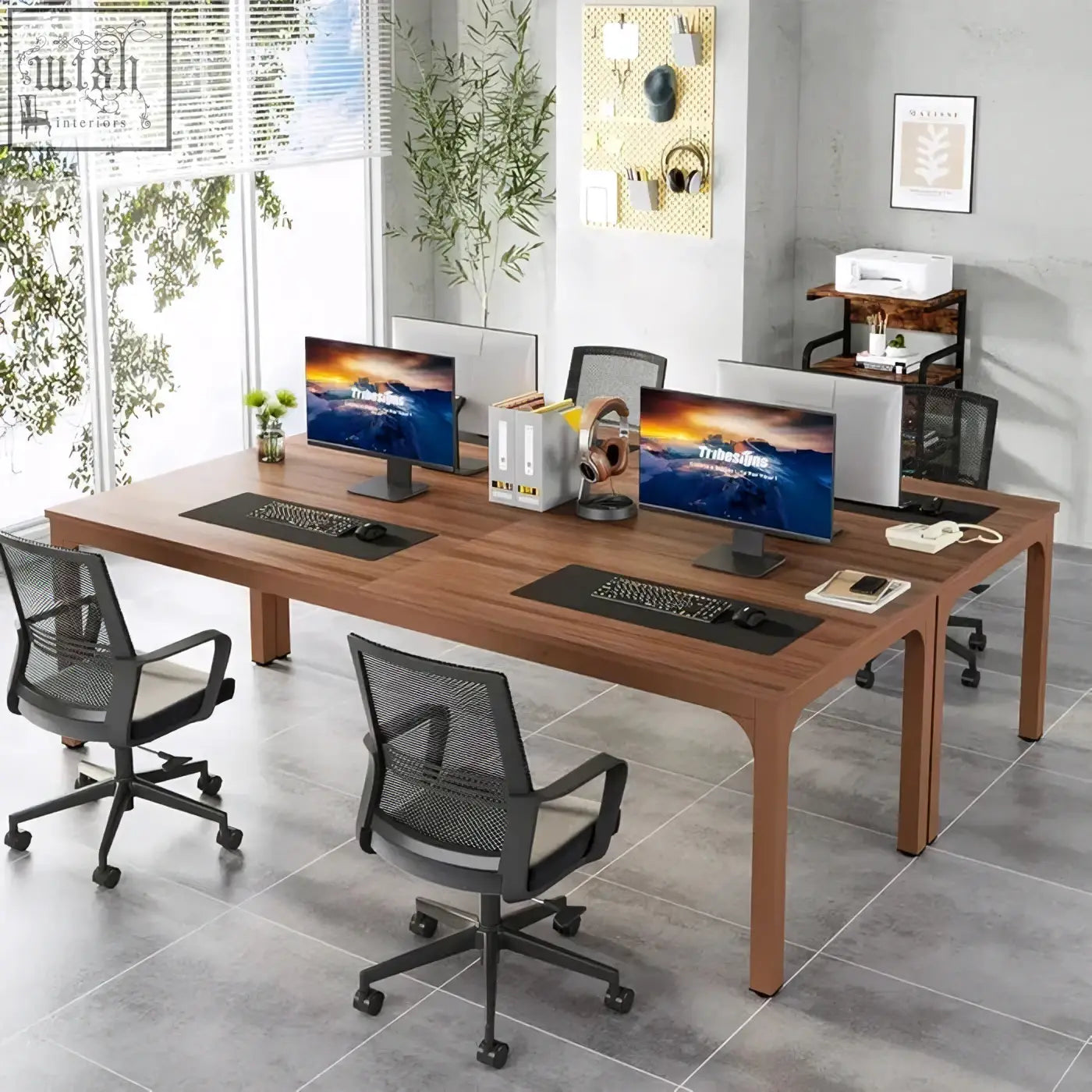 200cm modern extra long desk in warm brown walnut with a sleek minimalist design for home office use
