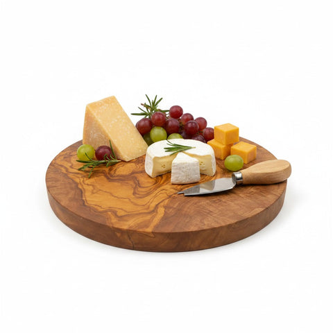 Handmade Round Olive Wood Cutting Board | Thick Circle Cheese & Serving Board | Stunning Natural Grain | 15–40 cm