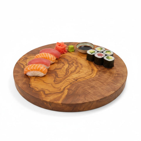 Handmade Round Olive Wood Cutting Board | Thick Circle Cheese & Serving Board | Stunning Natural Grain | 15–40 cm