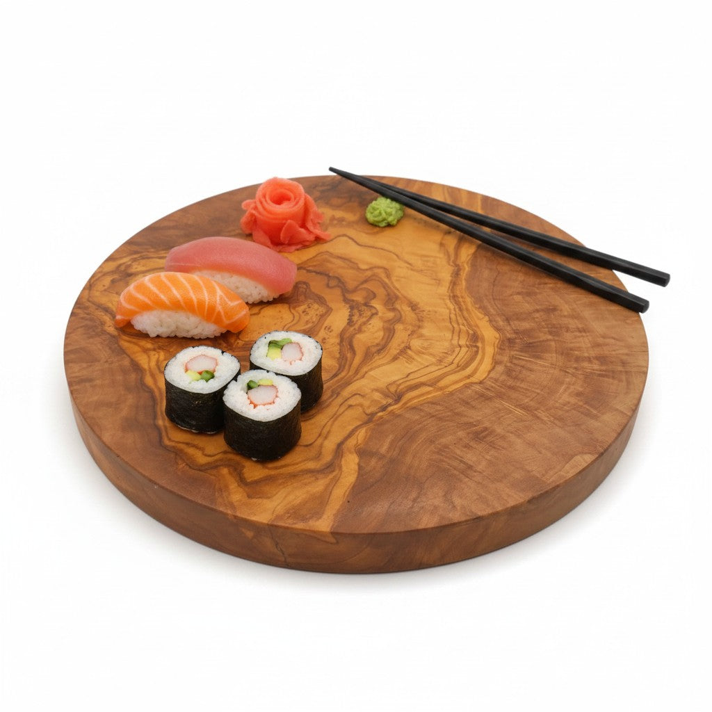 Handmade Round Olive Wood Cutting Board | Thick Circle Cheese & Serving Board | Stunning Natural Grain | 15–40 cm