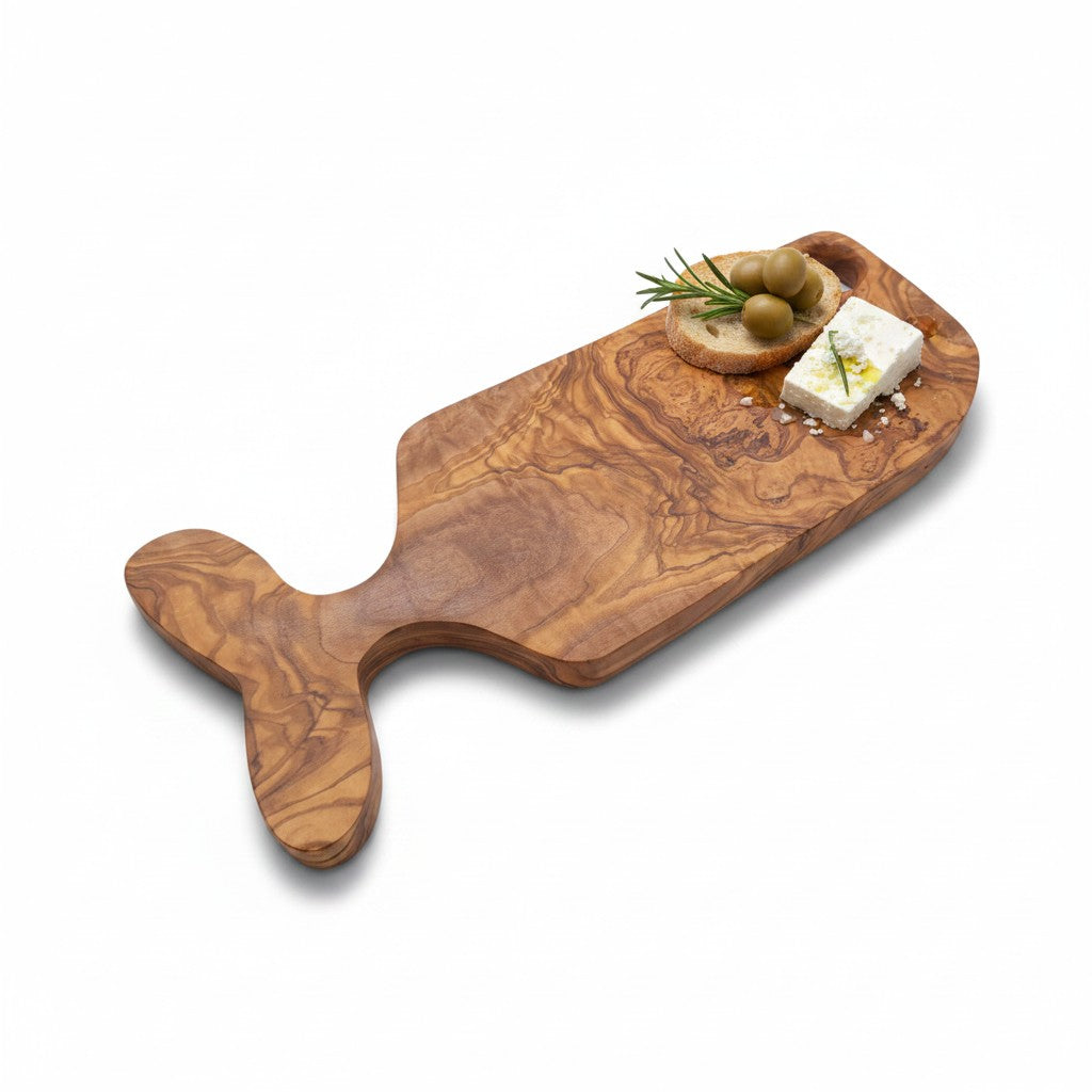 Handcrafted Fish-Shaped Olive Wood Serving Board - 36cm Artisan Charcuterie Platter & Cheese Board