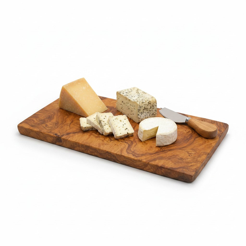 Handmade Olive Wood Rectangular Cutting Board | Thick Flat Cheese & Charcuterie Serving Board | Beautiful Natural Grain | 30–40 cm