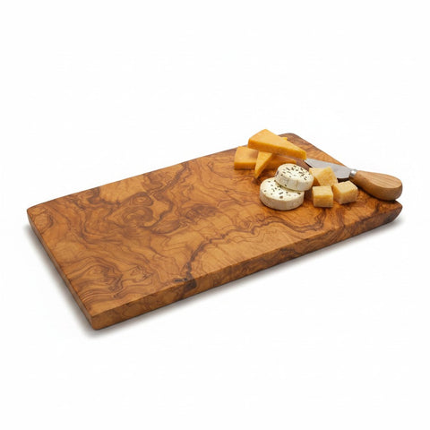 Handmade Olive Wood Rectangular Cutting Board | Thick Flat Cheese & Charcuterie Serving Board | Beautiful Natural Grain | 30–40 cm