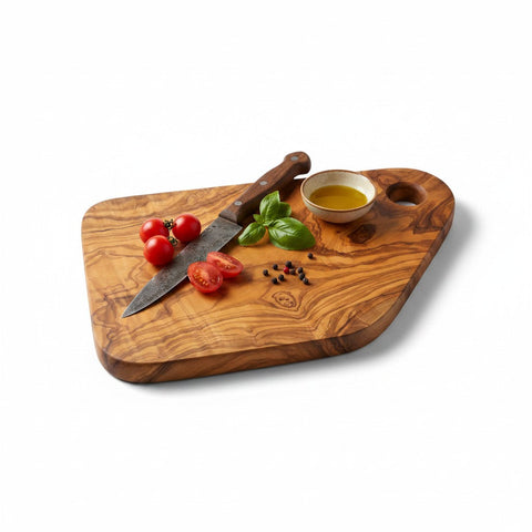 Handmade Olive Wood Cutting Board with Handle & Hanging Hole | Rustic Bread Cheese & Serving Board | Beautiful Natural Grain | 28 cm