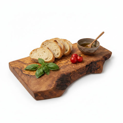 Handmade Olive Wood Rectangular Cutting Board | Live Edge Burl Grain Charcuterie & Serving Board | Hanging Hole | 30 cm