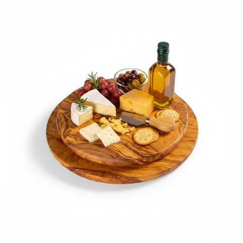 Handmade Round Olive Wood Cutting Board | Thick Circle Cheese & Serving Board | Stunning Natural Grain | 15–40 cm