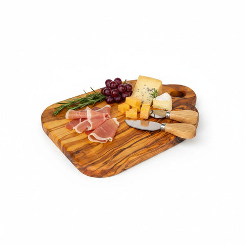 Handmade Olive Wood Mini Charcuterie Board with Handle | Small Cheese & Antipasti Serving Board | Natural Grain | 25 cm