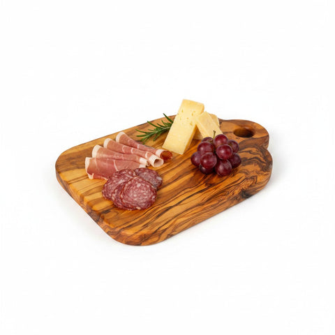 Handmade Olive Wood Mini Charcuterie Board with Handle | Small Cheese & Antipasti Serving Board | Natural Grain | 25 cm
