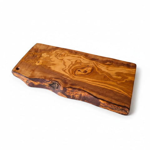 Handmade Olive Wood Rectangular Cutting Board | Live Edge Burl Grain Charcuterie & Serving Board | Hanging Hole | 30 cm