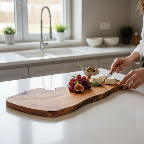 Handmade Olive Wood Large Live Edge Serving Board | Freeform Sushi Charcuterie & Sharing Platter Board | Unique Natural Grain | 40–70 cm