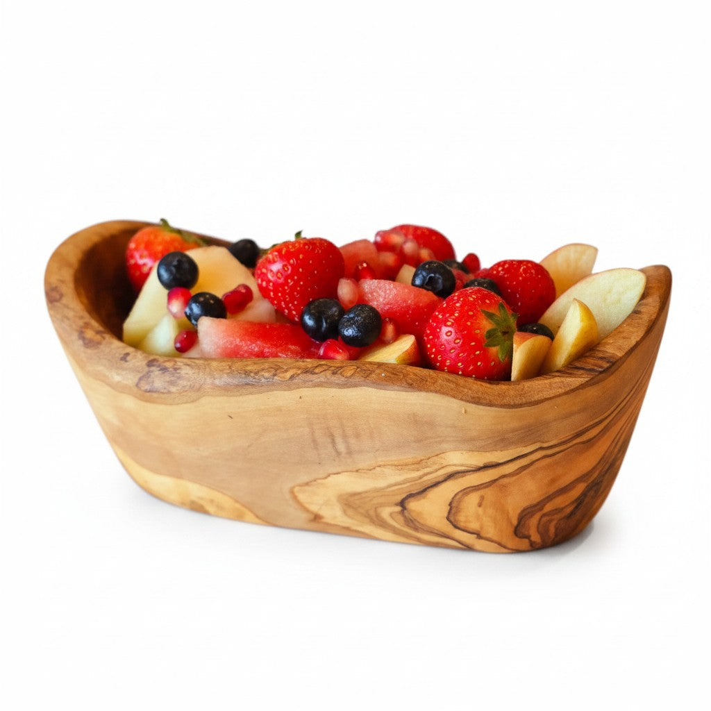 Handmade Olive Wood Boat Bowl | Deep Oval Fruit Salad & Serving Bowl | Beautiful Natural Grain | 13 cm · 15 cm · 18 cm