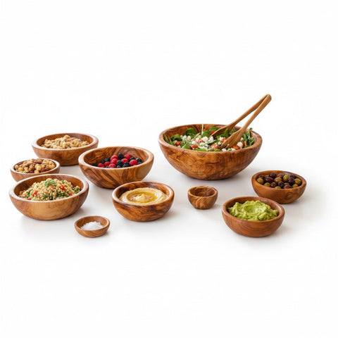 Handmade Olive Wood Bowl | Hand-Turned Wooden Salad Fruit & Serving Bowl | Beautiful Swirling Natural Grain | 6–20 cm