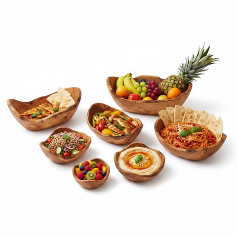 Hand-Carved Olive Wood Salad Bowl – Multi-Size Natural Rustic Serving Bowl (20cm - 45cm) – Artisan Fruit & Pasta Centerpiece Bowl