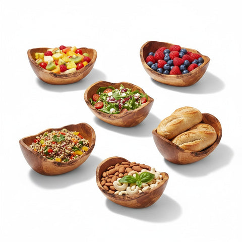 Hand-Carved Olive Wood Salad Bowl – Multi-Size Natural Rustic Serving Bowl (20cm - 45cm) – Artisan Fruit & Pasta Centerpiece Bowl