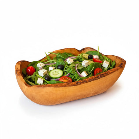 Hand-Carved Olive Wood Salad Bowl – Multi-Size Natural Rustic Serving Bowl (20cm - 45cm) – Artisan Fruit & Pasta Centerpiece Bowl
