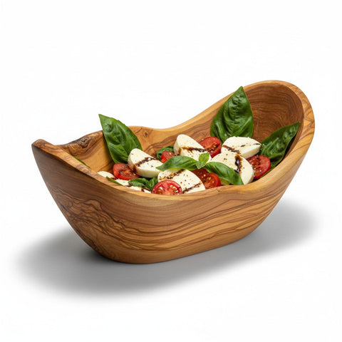 Hand-Carved Olive Wood Salad Bowl – Multi-Size Natural Rustic Serving Bowl (20cm - 45cm) – Artisan Fruit & Pasta Centerpiece Bowl