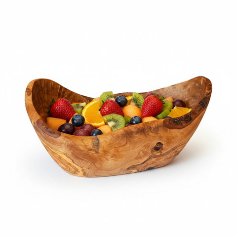 Hand-Carved Olive Wood Salad Bowl – Multi-Size Natural Rustic Serving Bowl (20cm - 45cm) – Artisan Fruit & Pasta Centerpiece Bowl