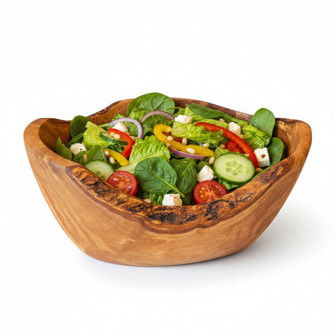 Hand-Carved Olive Wood Salad Bowl – Multi-Size Natural Rustic Serving Bowl (20cm - 45cm) – Artisan Fruit & Pasta Centerpiece Bowl