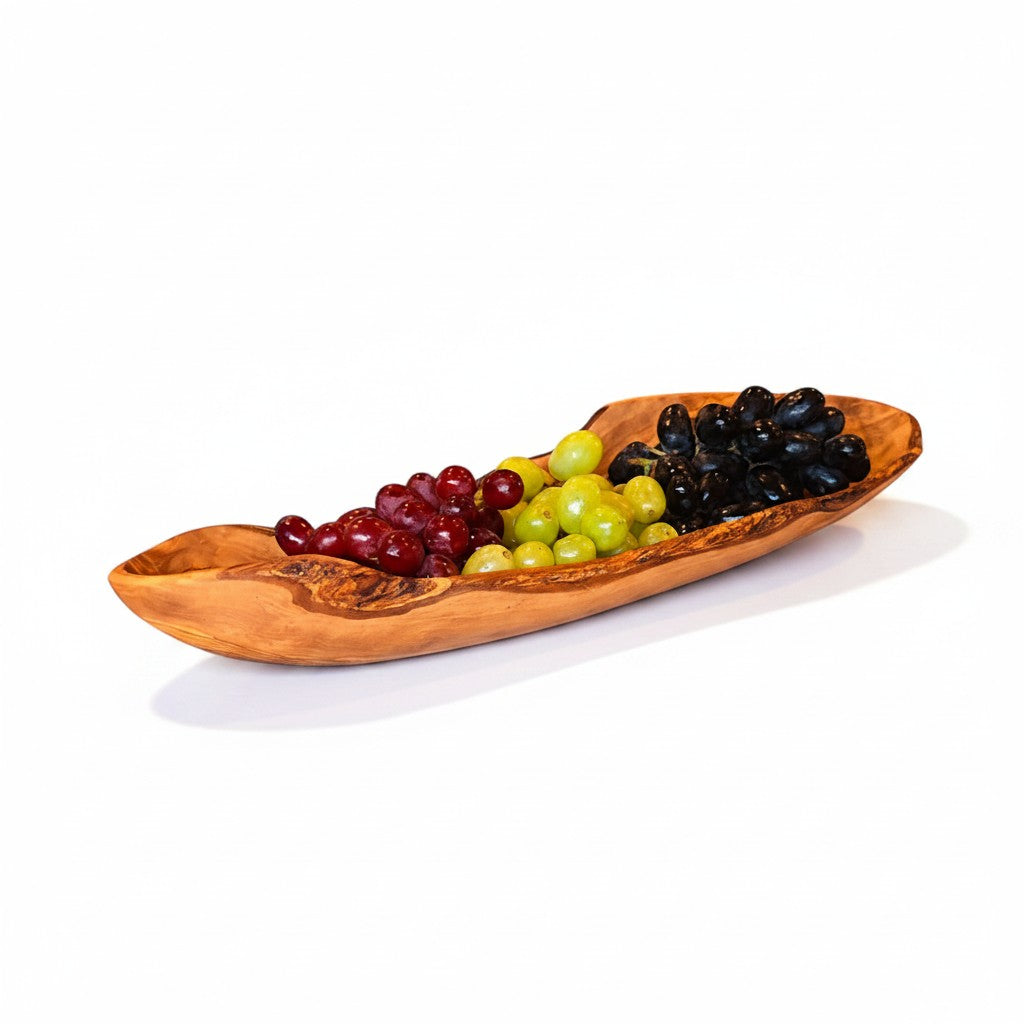 Handcrafted Olive Wood Boat Platter - 40cm or 50cm Large Wooden Serving Bowl