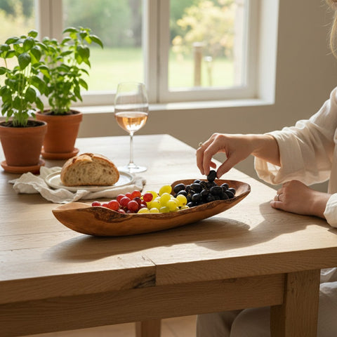 Handcrafted Olive Wood Boat Platter - 40cm or 50cm Large Wooden Serving Bowl