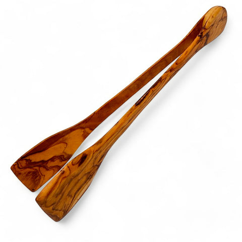 Handcrafted Olive Wood Salad Tongs - Non-Scratch Wooden Food Serving Scissors